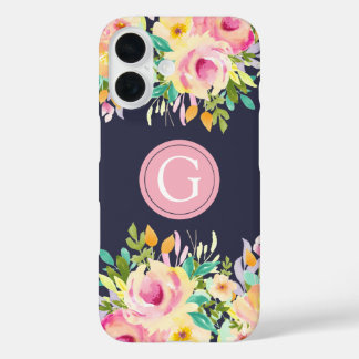 Painted Watercolor Floral Monogram Iphone 16 Case
