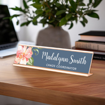 Painted Watercolor Floral Pattern Custom Name Desk Name Plate by icases at Zazzle