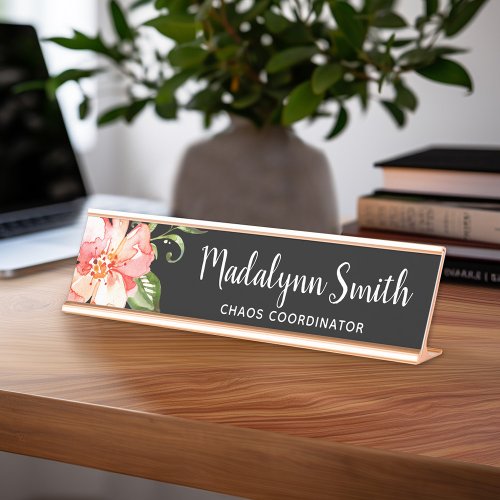 Painted Watercolor Floral Pattern Custom Name Desk Name Plate