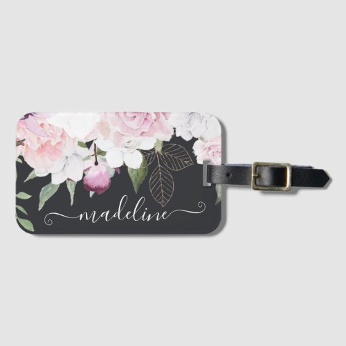 Painted Watercolor Floral Pattern Custom Name  Luggage Tag