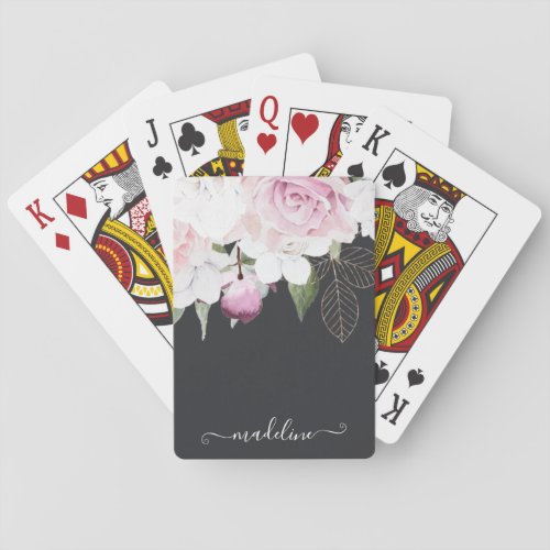 Painted Watercolor Floral Pattern Custom Name Poker Cards