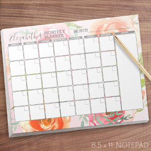 Painted Watercolor Floral Pattern Monthly Planner Notepad