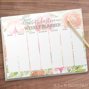 Painted Watercolor Floral Pattern Weekly Planner Notepad