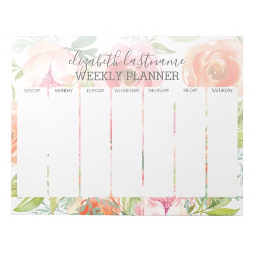 Painted Watercolor Floral Pattern Weekly Planner Notepad