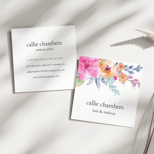 Painted Watercolor Floral Square Business Card