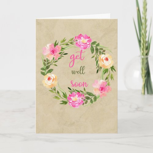 Painted Watercolor Flower Wreath Get Well Card