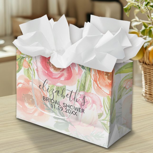 Painted Watercolor Flowers Bridal Shower Large Gift Bag (Custom Gift Bag)