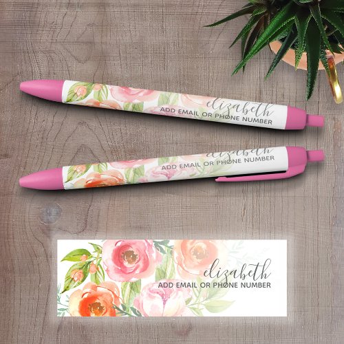 Painted Watercolor Flowers Calligraphy Name Black Ink Pen