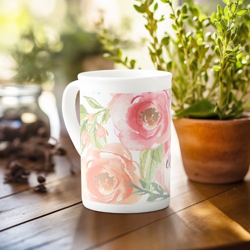 Painted Watercolor Flowers Calligraphy Name Bone China Mug