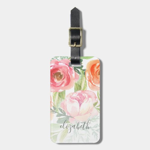 Painted Watercolor Flowers Calligraphy Name Luggage Tag