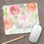 Painted Watercolor Flowers Calligraphy Name Mouse Pad<br><div class="desc">A beautiful floral and feminine design that is perfect for any girly girl or even a bride. If you need to move items around,  click on the design area to make changes.</div>