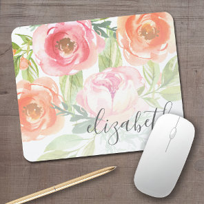 Painted Watercolor Flowers Calligraphy Name Mouse Pad