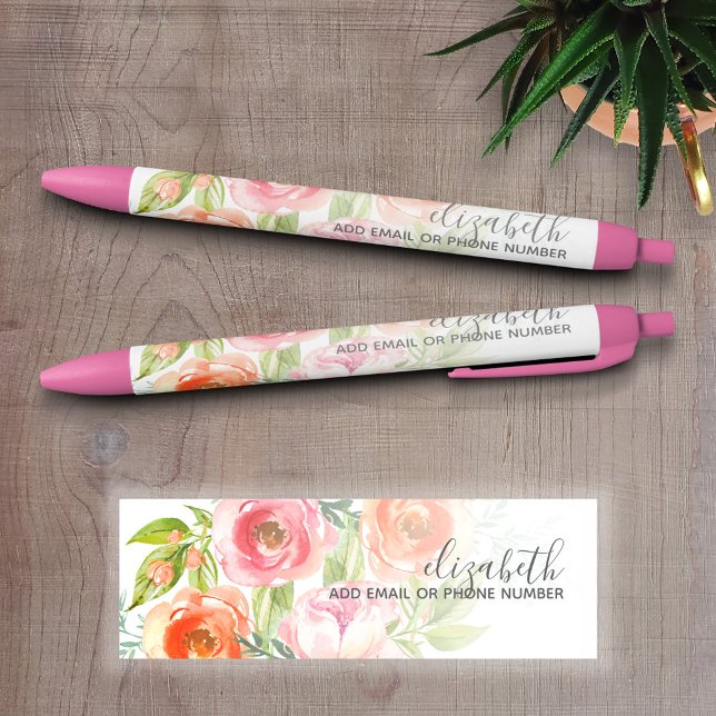 Painted Watercolor Flowers Calligraphy Name Pen (Personalized Writing Pens)