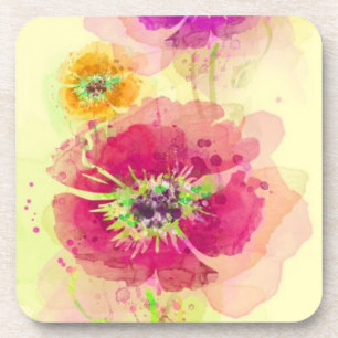 Painted watercolor poppies 2 drink coaster