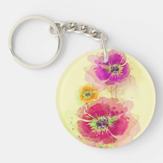 Painted watercolor poppies 2 keychain (Front)