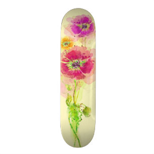 Painted watercolor poppies 2 skateboard deck