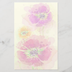 Painted watercolor poppies 2 stationery