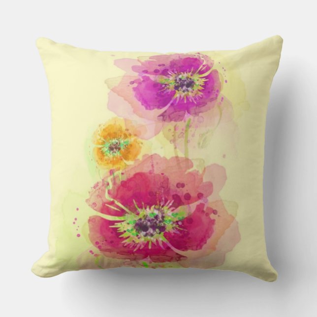 Painted watercolor poppies 2 throw pillow (Front)