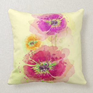 Painted watercolor poppies 2 throw pillow
