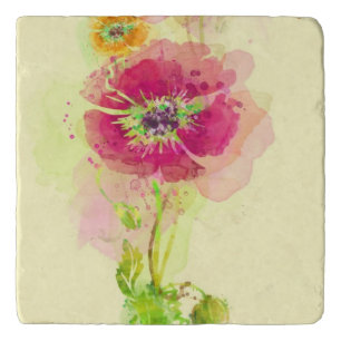 Painted watercolor poppies 2 trivet