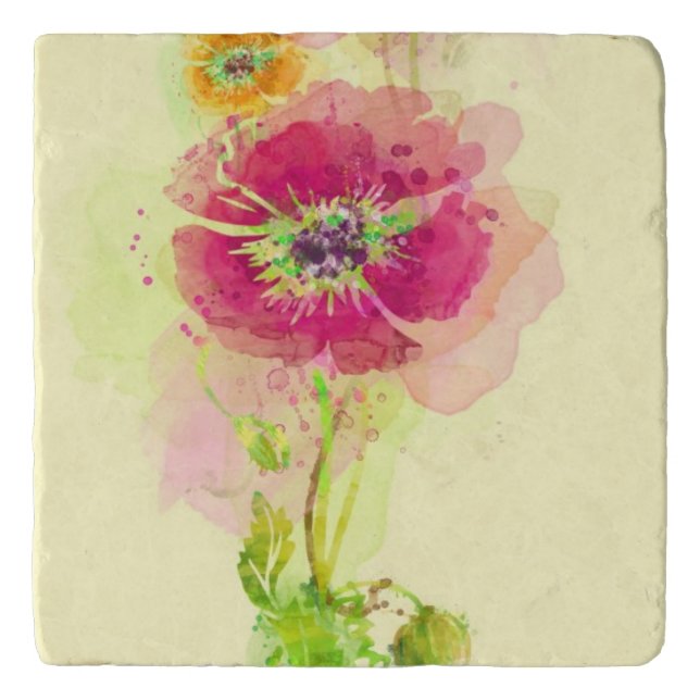 Painted watercolor poppies 2 trivet (Front)