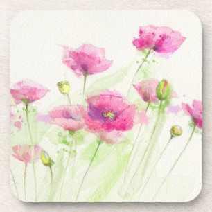 Painted watercolor poppies 3 beverage coaster