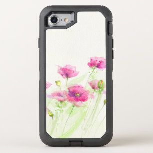 Painted watercolor poppies 3 OtterBox defender iPhone SE/8/7 case