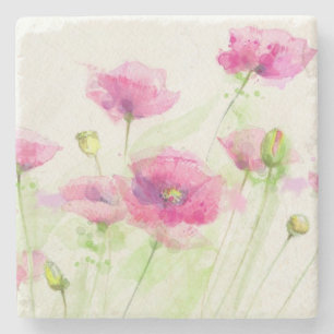 Painted watercolor poppies 3 stone coaster