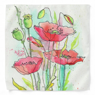 Painted watercolor poppies bandana