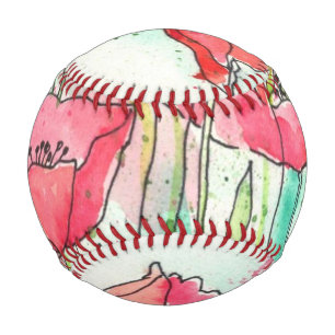 Painted watercolor poppies baseball