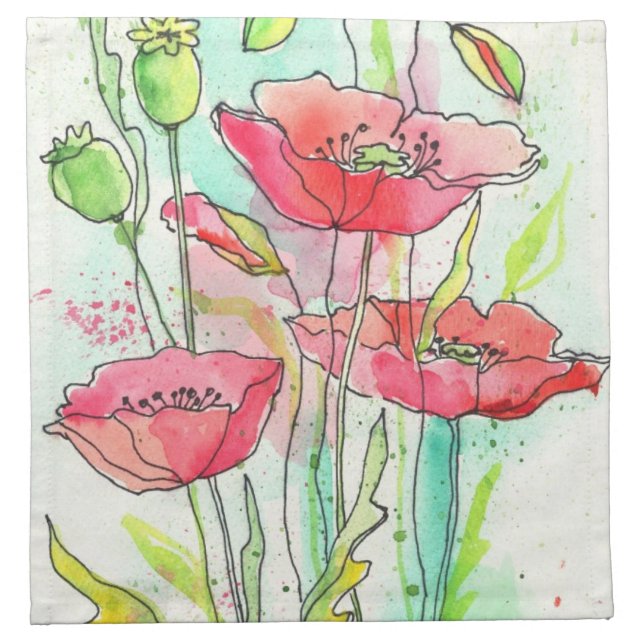Painted watercolor poppies napkin (Front)