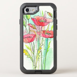 Painted watercolor poppies OtterBox defender iPhone SE/8/7 case