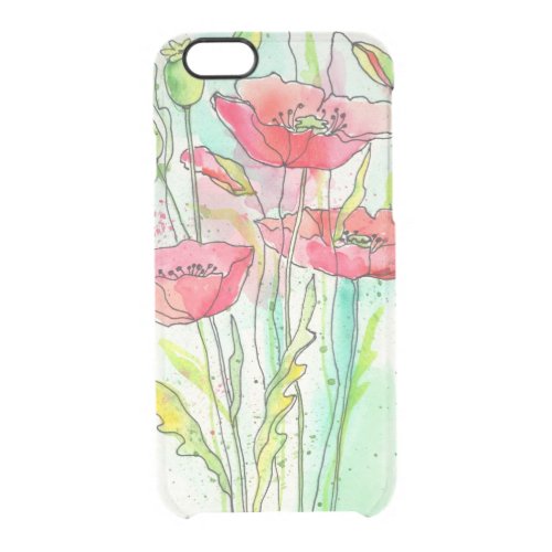 Painted watercolor poppies clear iPhone 66S case