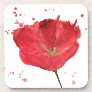Painted watercolor poppy flower 2 drink coaster