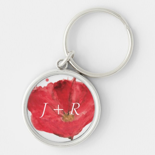 Painted watercolor poppy flower 2 keychain (Front)