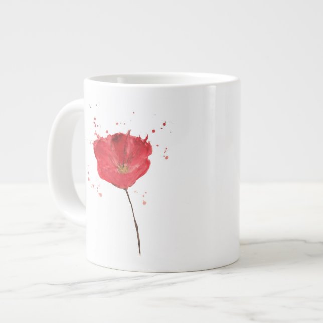 Painted watercolor poppy flower 2 large coffee mug (Front Left)