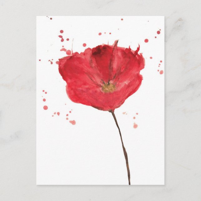 Painted watercolor poppy flower 2 postcard (Front)