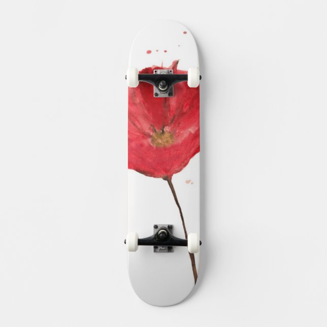 Painted watercolor poppy flower 2 skateboard (Front)