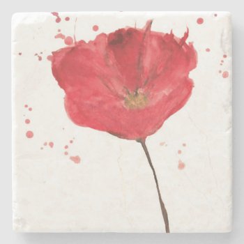 Painted Watercolor Poppy Flower 2 Stone Coaster by watercoloring at Zazzle