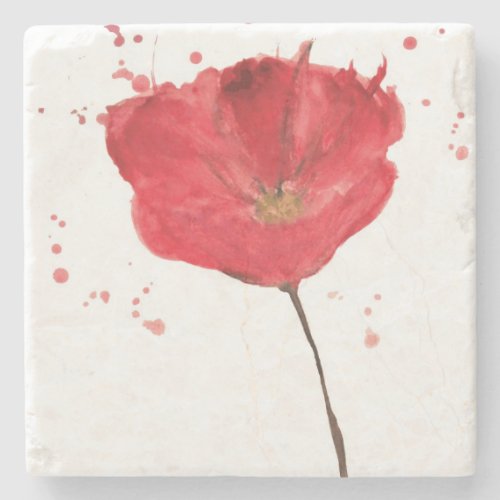 Painted watercolor poppy flower 2 stone coaster