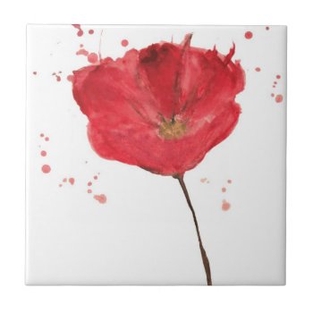 Painted Watercolor Poppy Flower 2 Tile by watercoloring at Zazzle
