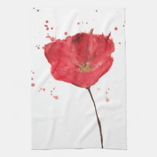 Painted watercolor poppy flower 2 towel