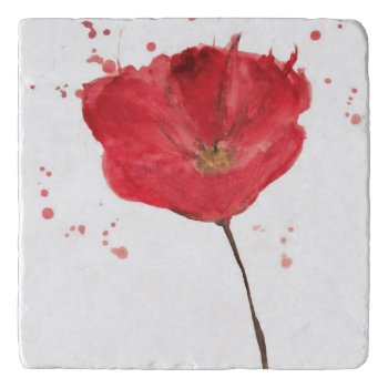 Painted Watercolor Poppy Flower 2 Trivet by watercoloring at Zazzle