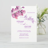 Painted Watercolor Purple Floral Orchids Wedding Invitation (Standing Front)