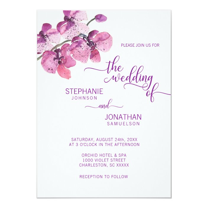 Painted Watercolor Purple Floral Orchids Wedding Invitation Zazzle