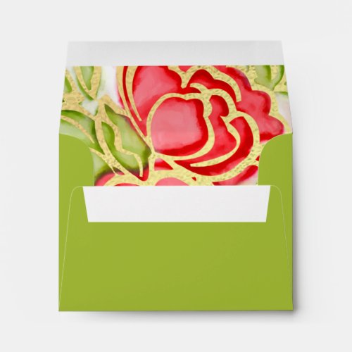 Painted Watercolor Red Roses Envelope
