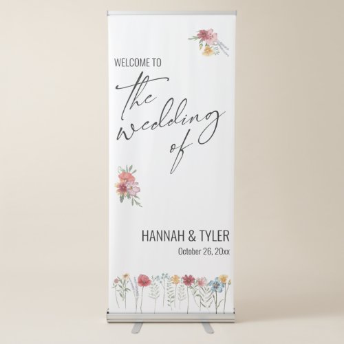 Painted Watercolor Wildflower Welcome Wedding Retractable Banner