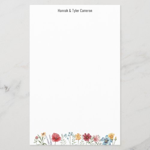 Painted Watercolor Wildflower Writing Paper