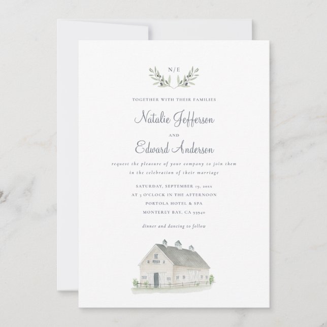 Painted watercolour olive branch + barn watercolor (Front)