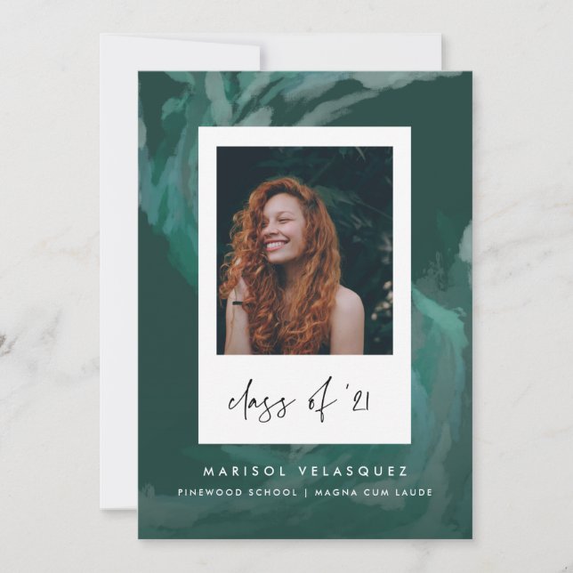 Painted Wave Green Graduation Announcement (Front)
